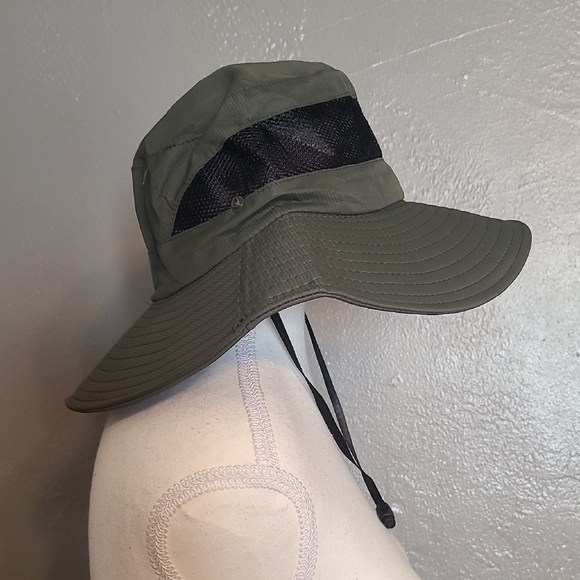 Olive Green Sun Hat with Black Mesh Band NIB 14.76 x 10 x .59 Inch - Picture 2 of 8